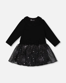 Robe bi-matière à jupe scintillante noire
