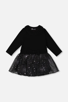 Robe bi-matière à jupe scintillante noire