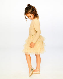 Robe de soirée scintillante en maille beige