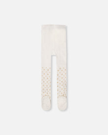 Collant en maille écru à motifs étoiles dorées