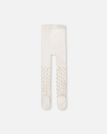 Collant en maille écru à motifs étoiles dorées