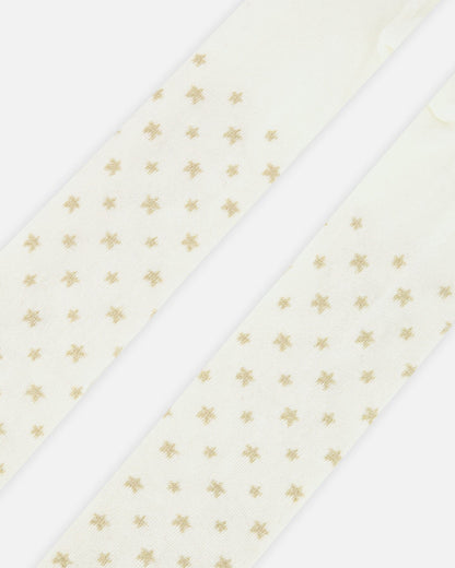 Collant en maille écru à motifs étoiles dorées