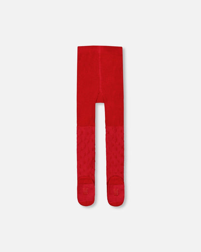 Collant en maille rouge avec motif étoile ton sur ton