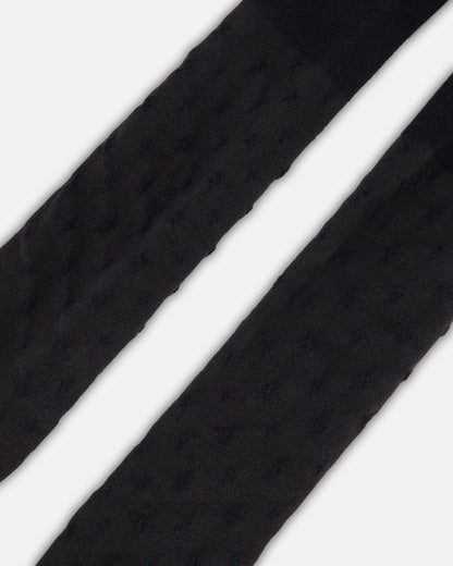 Knit Tights Black With Tone-On-Tone Star Pattern