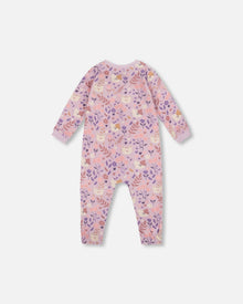 One-Piece Organic Cotton Pajama Lilac Cat Print