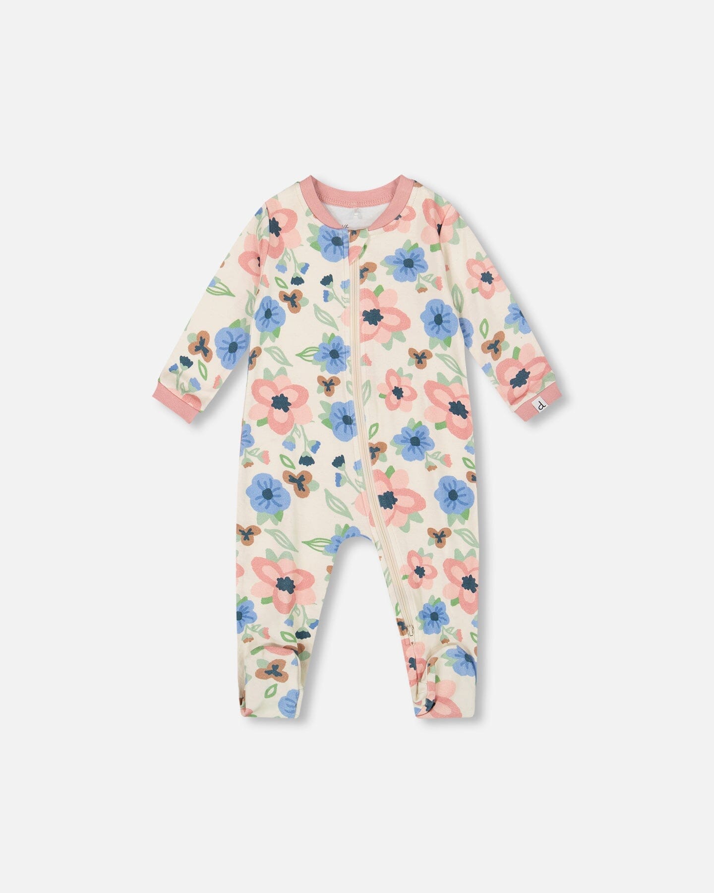 Pyjama une pièce en coton biologique à imprimé floral blanc cassé