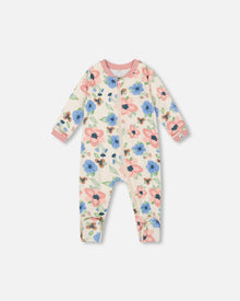 Pyjama une pièce en coton biologique à imprimé floral blanc cassé