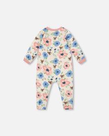 Pyjama une pièce en coton biologique à imprimé floral blanc cassé