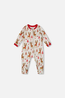 Pyjama une pièce en coton biologique imprimé rennes girly beige