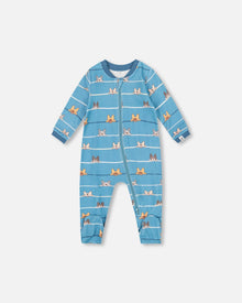 Pyjama une pièce en coton biologique imprimé chiens bleus