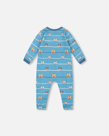Pyjama une pièce en coton biologique imprimé chiens bleus