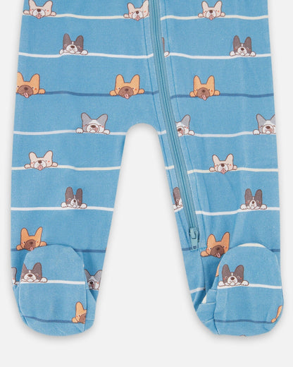 Pyjama une pièce en coton biologique imprimé chiens bleus