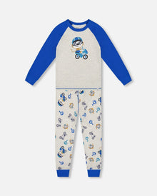 Ensemble pyjama deux pièces en coton biologique imprimé singe beige