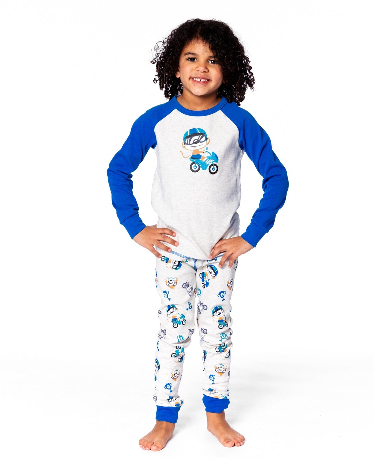 Ensemble pyjama deux pièces en coton biologique imprimé singe beige