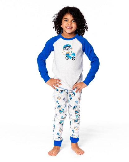 Ensemble pyjama deux pièces en coton biologique imprimé singe beige