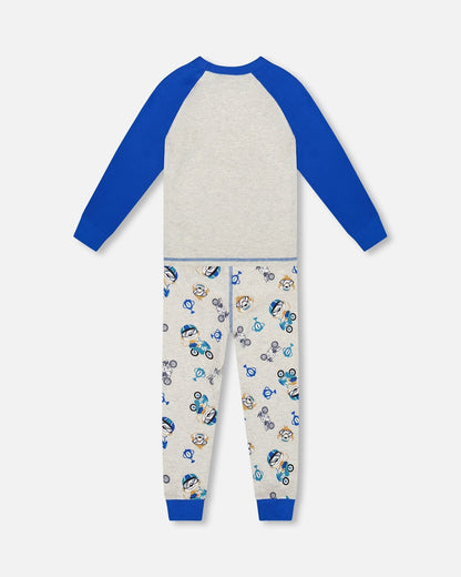 Ensemble pyjama deux pièces en coton biologique imprimé singe beige