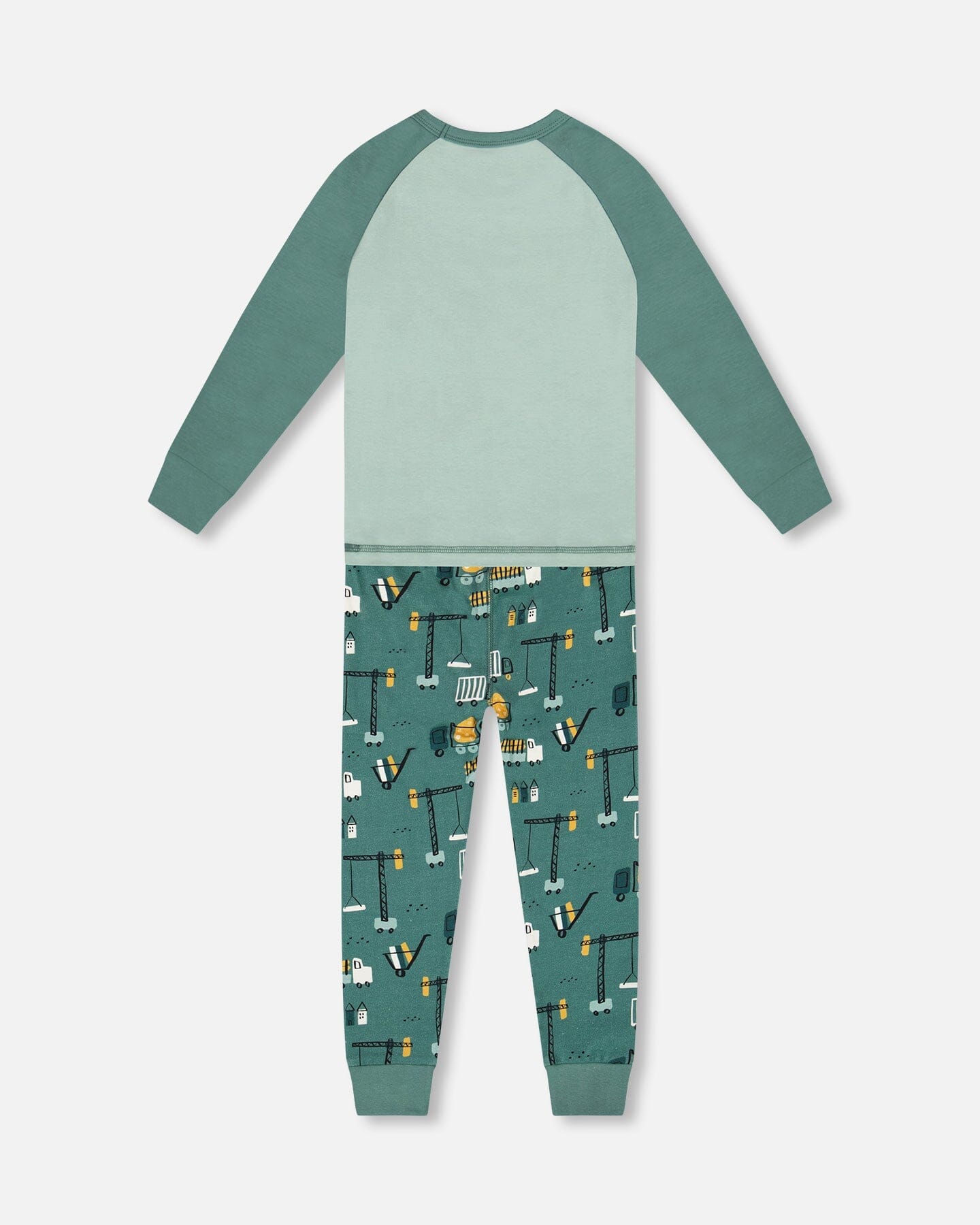 Ensemble de pyjama deux pièces en coton biologique imprimé motifs chantiers couleur sarcelle