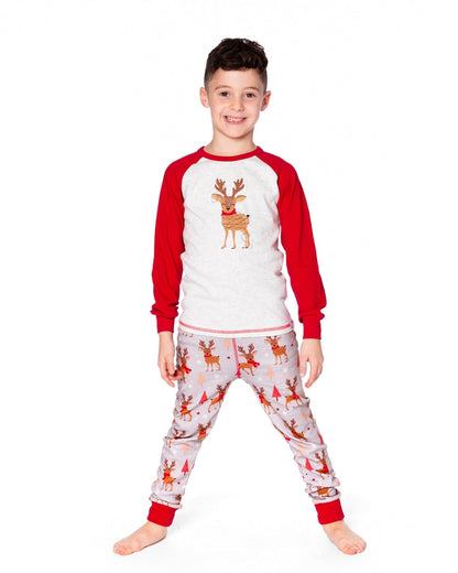 Ensemble pyjama deux pièces en coton biologique imprimé rennes beige