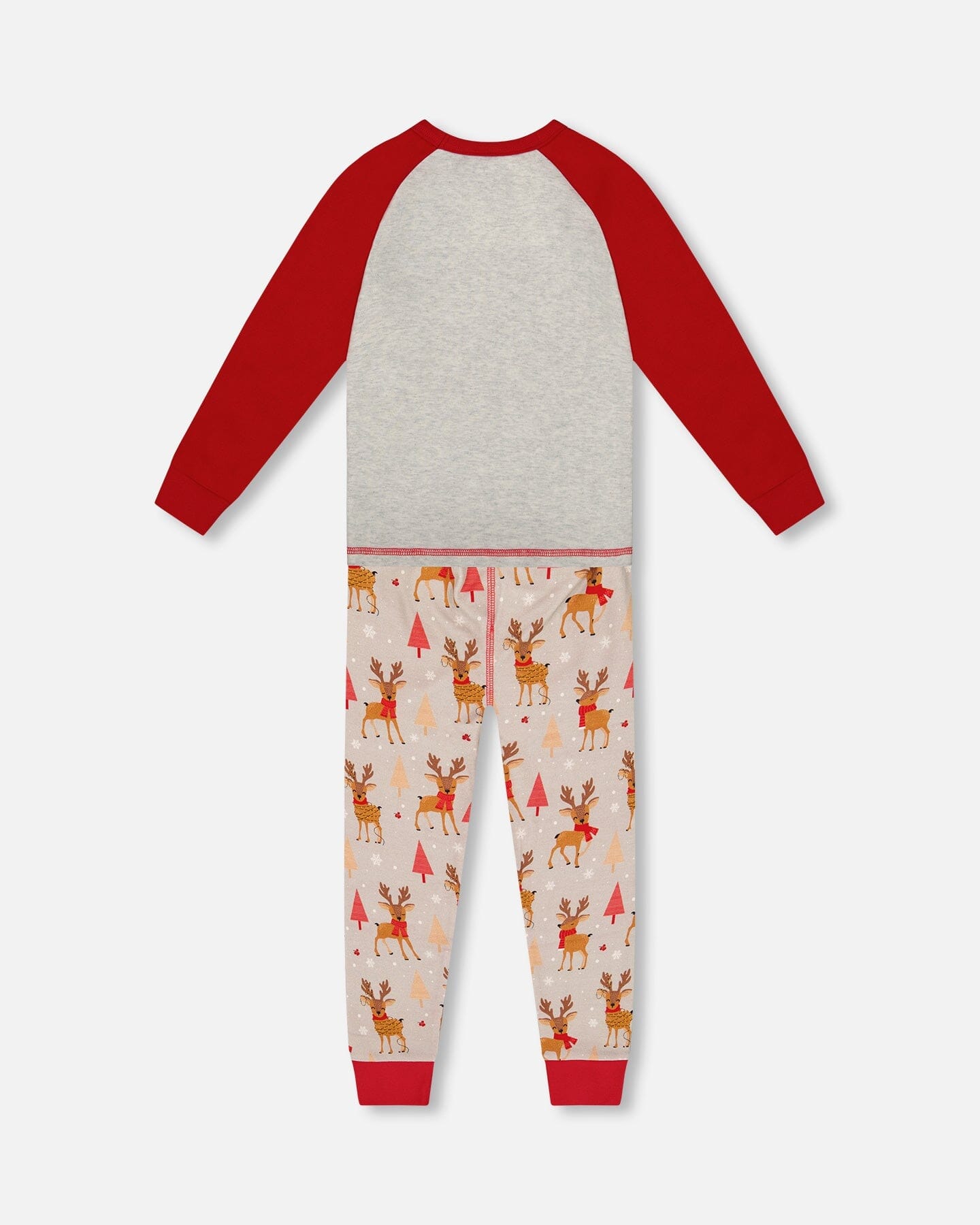 Ensemble pyjama deux pièces en coton biologique imprimé rennes beige