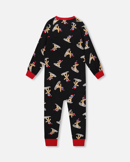 Pyjama une pièce en interlock de coton biologique imprimé biscuits noirs
