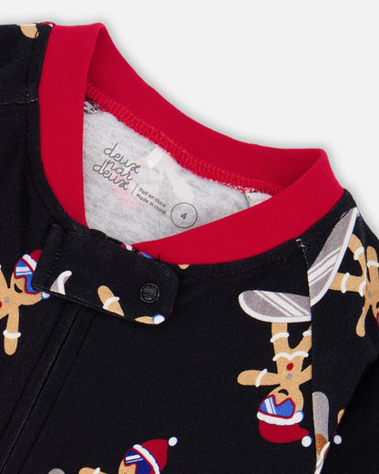 Pyjama une pièce en interlock de coton biologique imprimé biscuits noirs