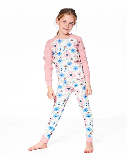 Pyjama deux pièces en coton biologique, imprimé floral écru