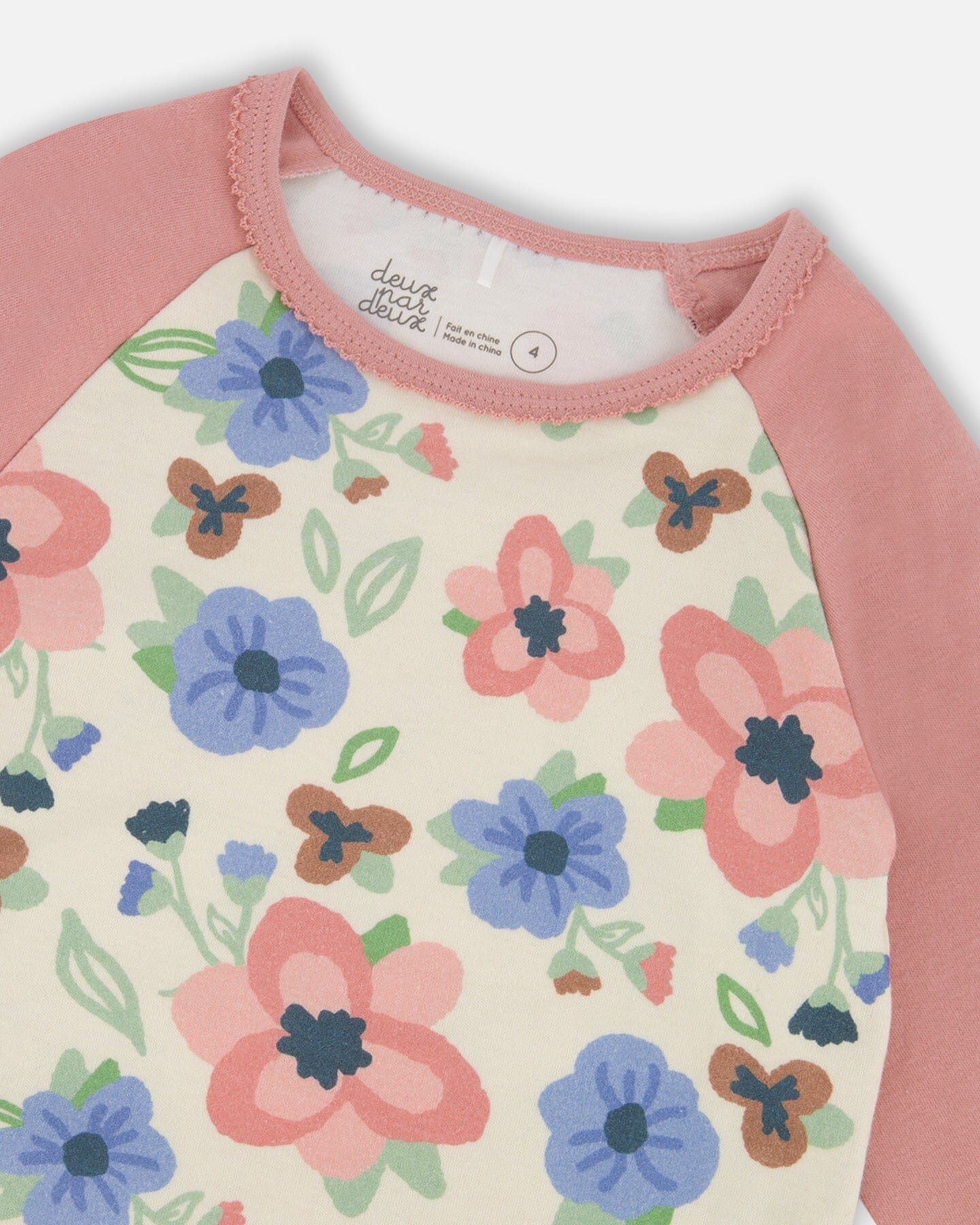 Pyjama deux pièces en coton biologique, imprimé floral écru