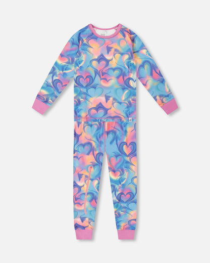 Pyjama deux pièces en coton biologique imprimé cœurs arc-en-ciel