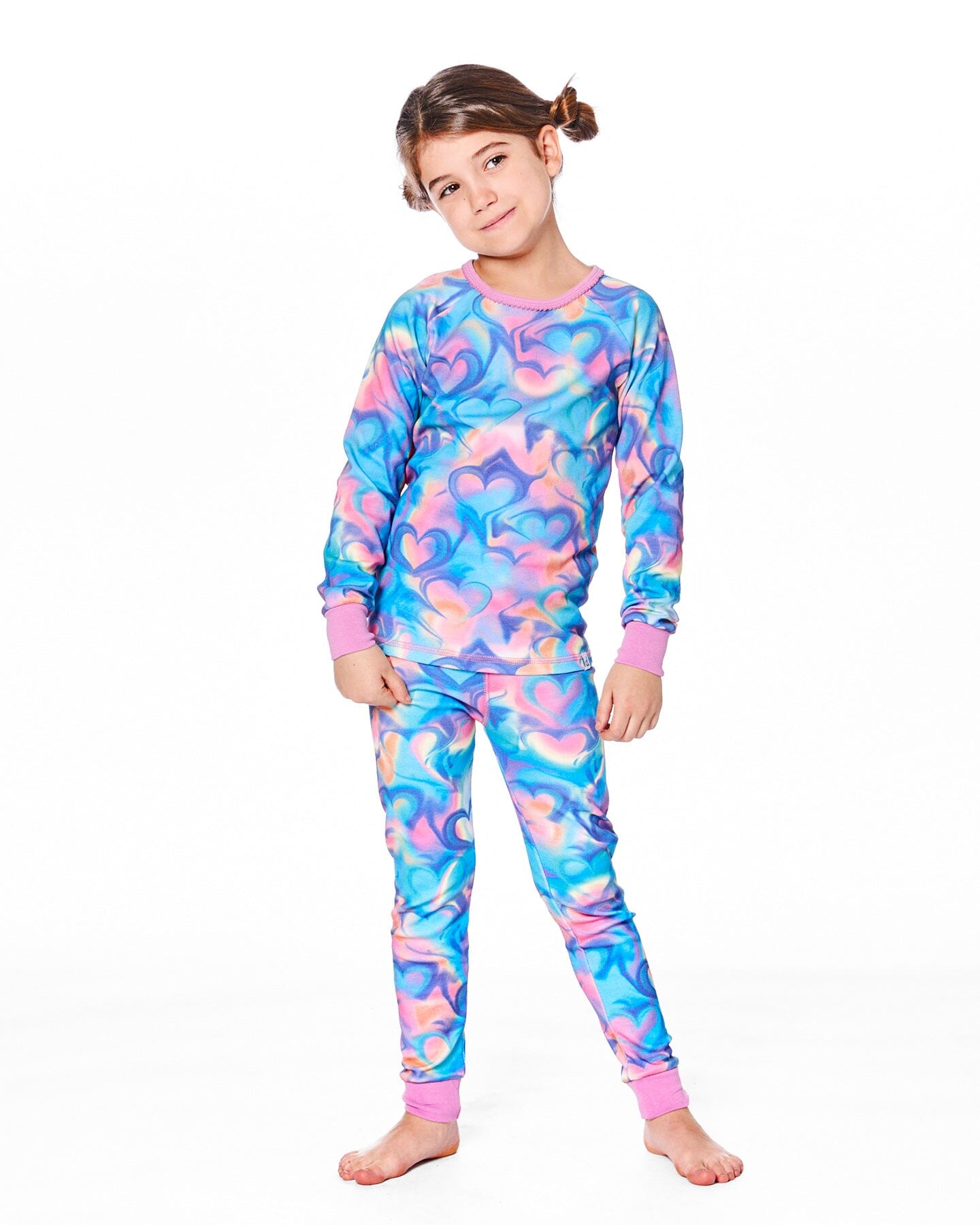 Pyjama deux pièces en coton biologique imprimé cœurs arc-en-ciel