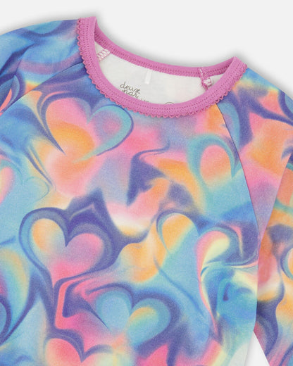 Pyjama deux pièces en coton biologique imprimé cœurs arc-en-ciel