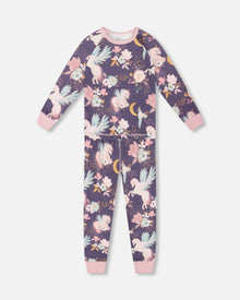 Pyjama deux pièces en coton biologique Licornes aquarelle