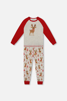 Organic Cotton Two-Piece Pajamas Beige Girly Reindeer Print