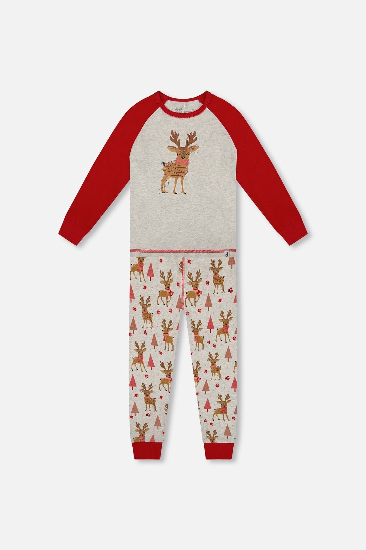 Pyjama deux pièces en coton biologique Imprimé rennes girly beige