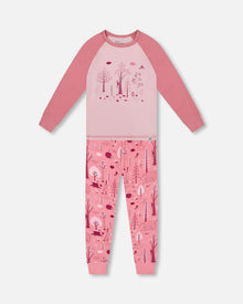 Pyjama deux pièces en coton biologique, Forêt rose