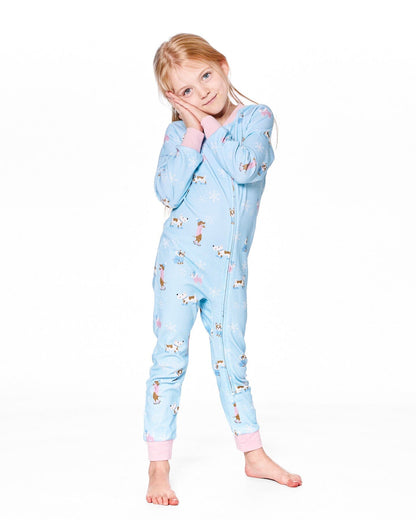 Pyjama une pièce en interlock de coton biologique imprimé chien bleu