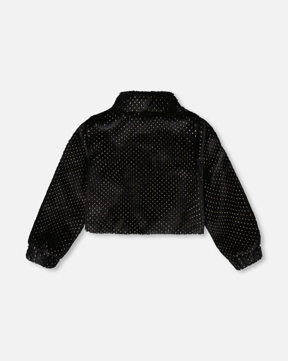 Veste Courte en Fausse Fourrure Noire