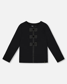 T-shirt à nœud en jersey de coton biologique à manches longues noir