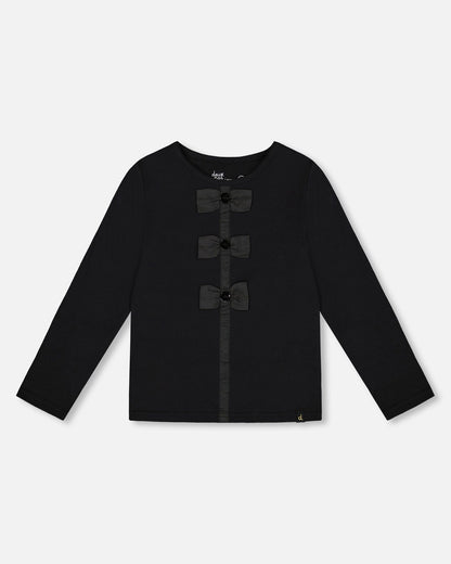 Long Sleeve Organic Cotton Jersey Bow Tee Black