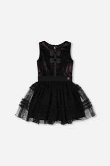 Robe sans manches bi-matière velours et résille noire