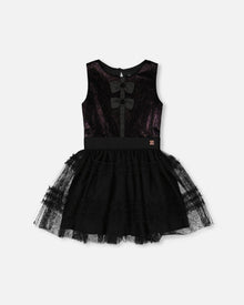 Sleeveless Bi-Material Velour And Mesh Dress Black