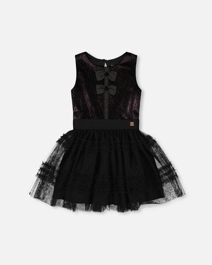 Robe sans manches bi-matière velours et résille noire