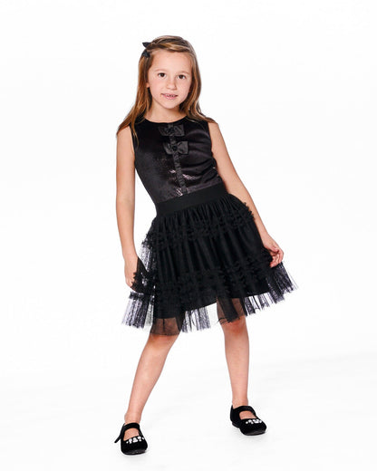 Robe sans manches bi-matière velours et résille noire