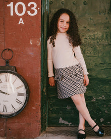Long Sleeve Bi-Material Mock Neck Dress Beige And Plaid
