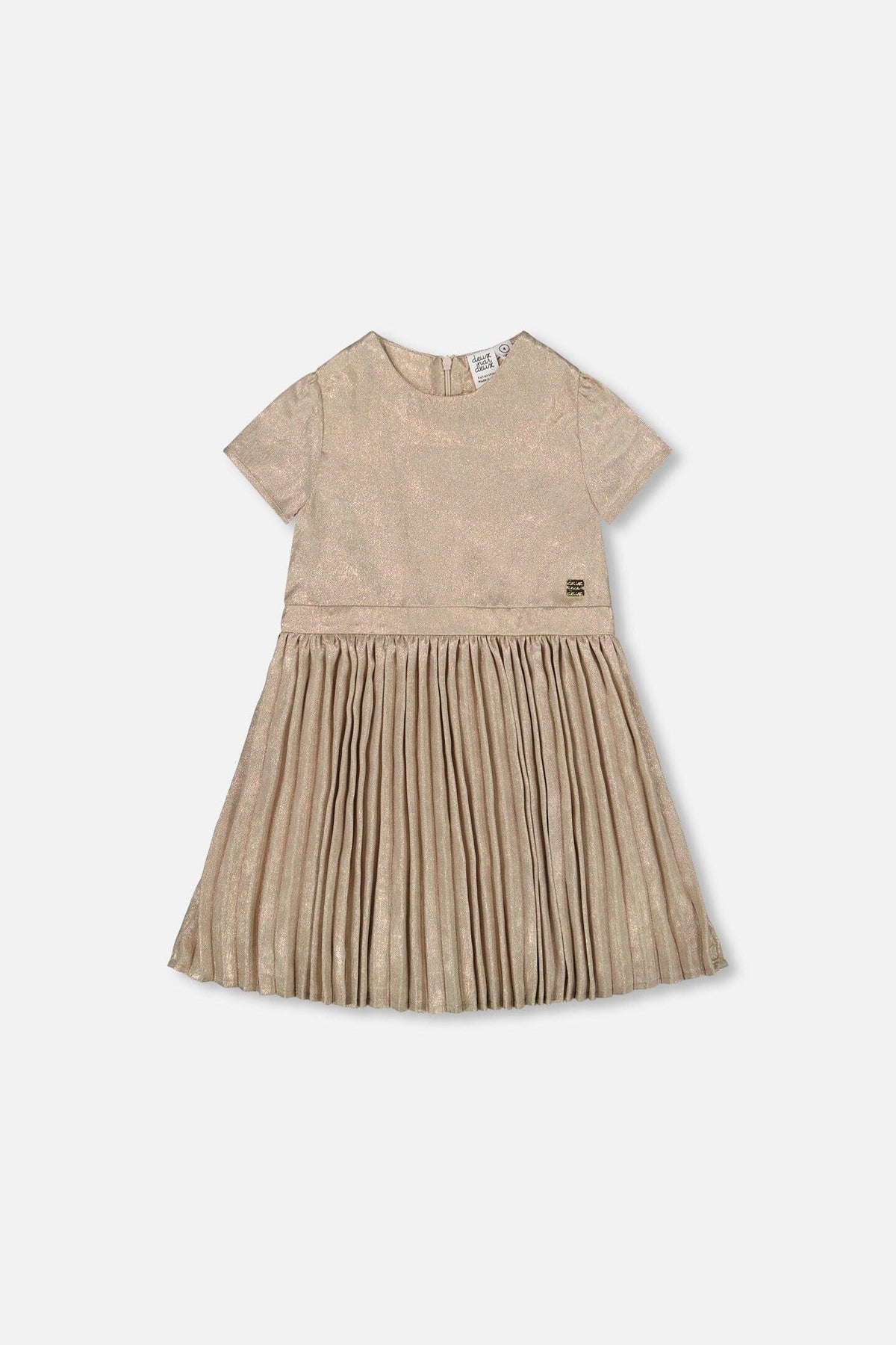 Robe courte à manches courtes avec jupe plissée caramel clair