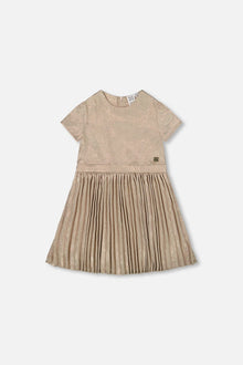 Short Sleeve Dress With Pleated Skirt Light Caramel