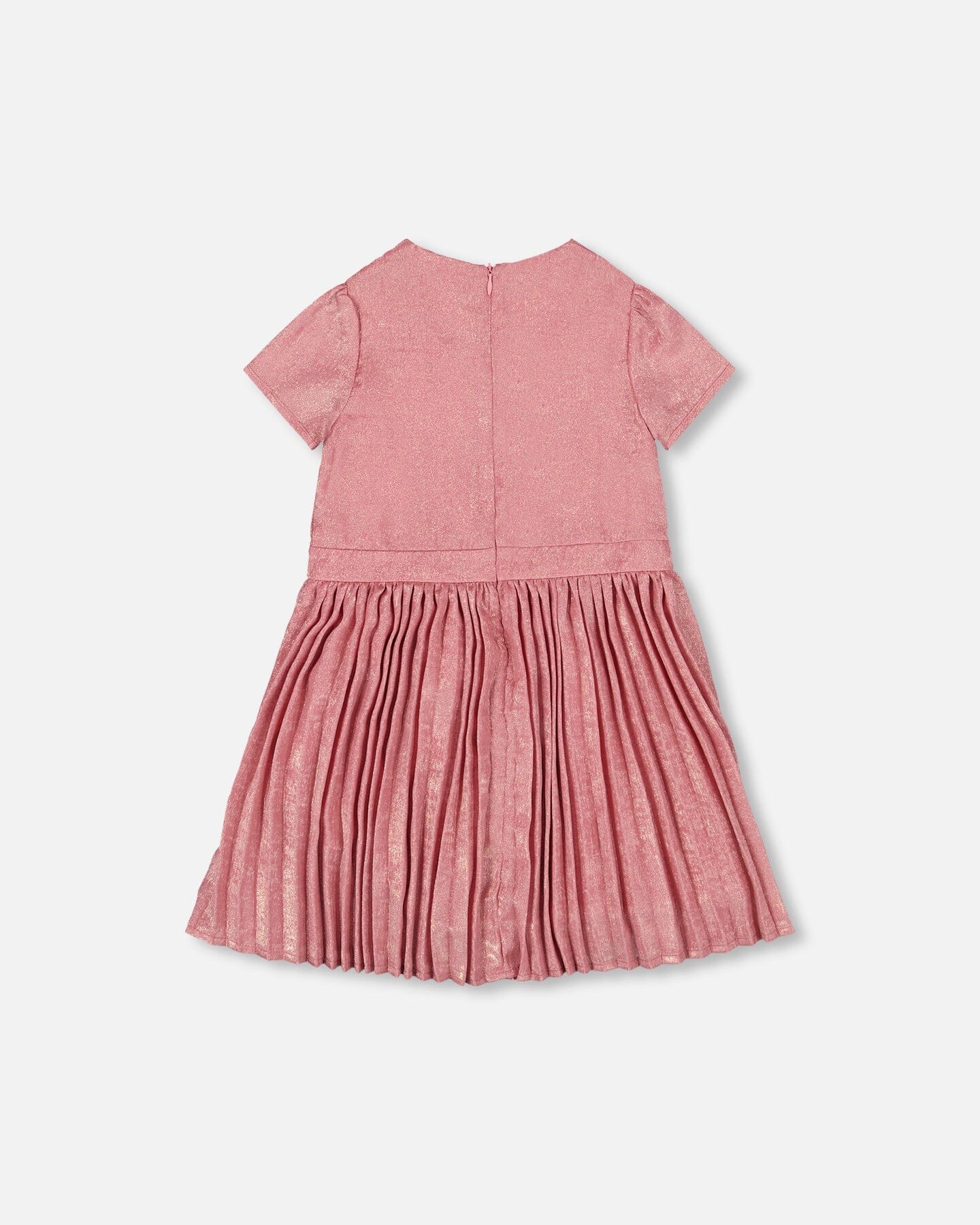 Robe Courte Manches Courtes avec Jupe Plissée Rose Poudré