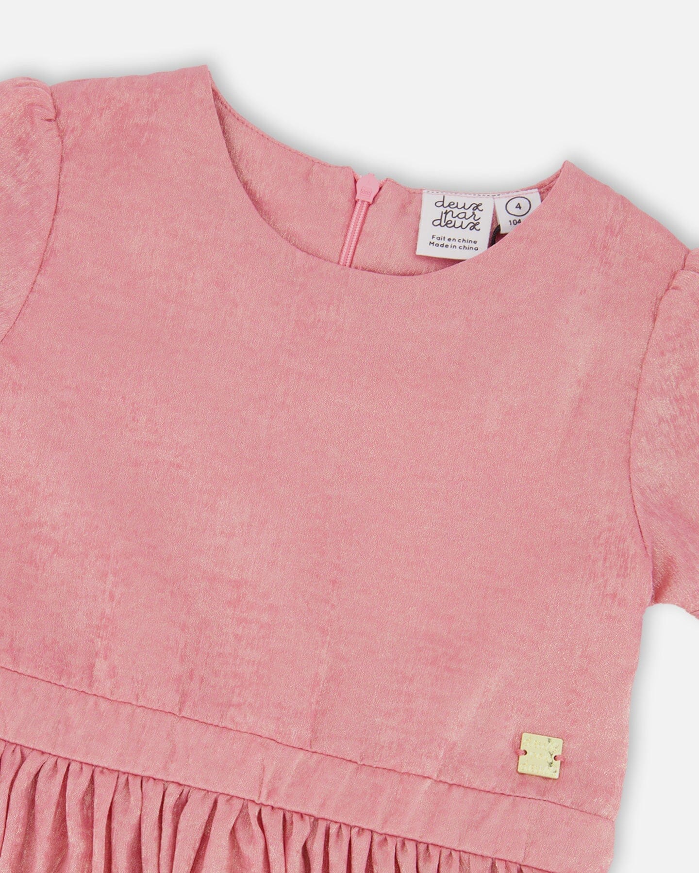 Robe Courte Manches Courtes avec Jupe Plissée Rose Poudré