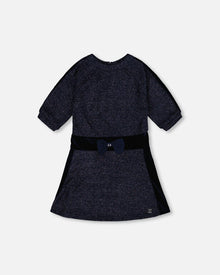 Robe lurex manches 3/4 bleu marine