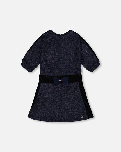 Robe lurex manches 3/4 bleu marine