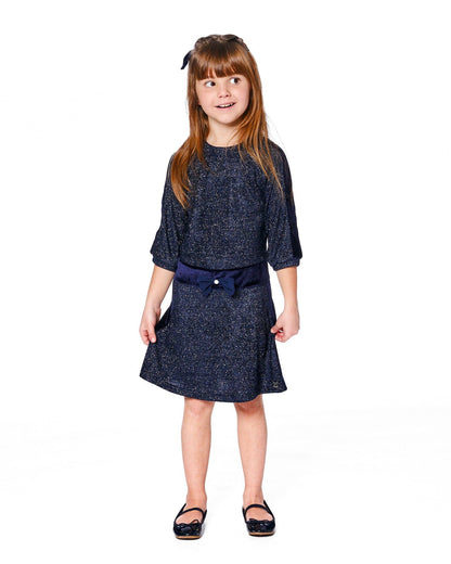 Robe lurex manches 3/4 bleu marine
